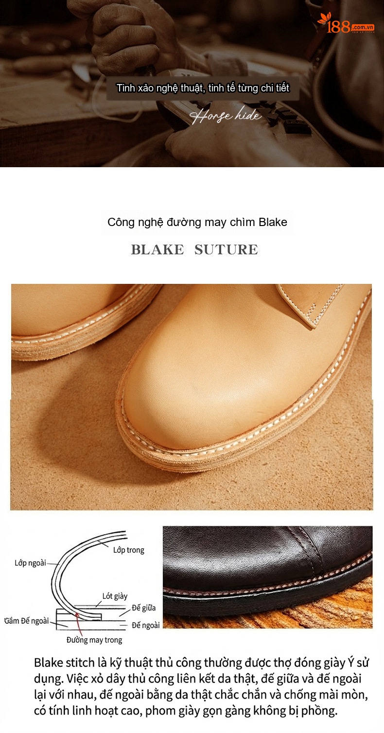 Giày Tây Oxford Buộc Dây Nam Da Thật Đầu Tròn Chiều Cao Đế Khoảng 3cm Màu Đen, Nâu chi tiết 16