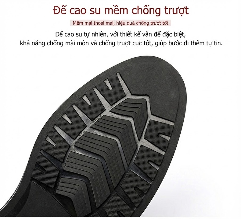 Giày Tây Oxford Nam Da Bò Ba Mảnh Ghép Chiều Cao Đế Khoảng 3.5cm Màu Đen chi tiết 6