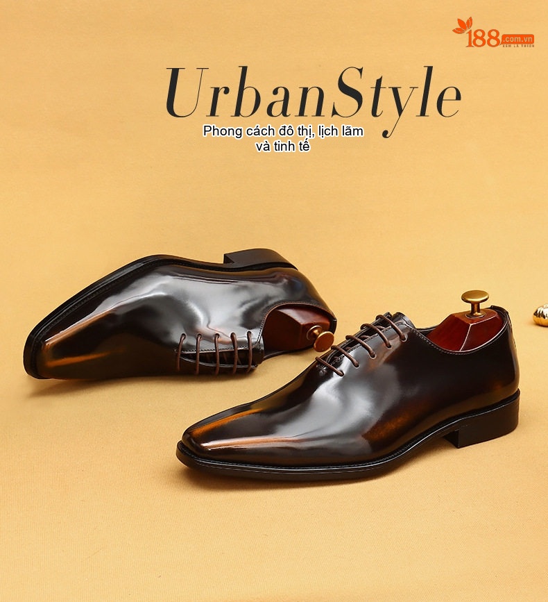 Giày Tây Oxford Nam Da Bò Bóng Chiều Cao Đế Khoảng 3cm Màu Đen, Nâu Đỏ chi tiết 1
