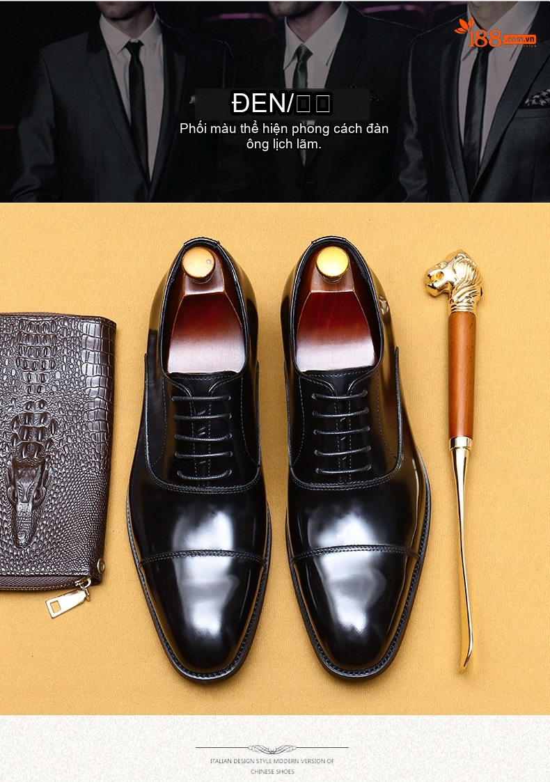 Giày Tây Oxford Nam Da Bò Bóng Chiều Cao Đế Khoảng 3cm Màu Đen, Nâu chi tiết 4