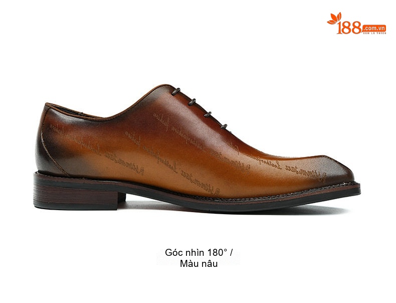 Giày Tây Oxford Nam Da Bò In Chữ Chiều Cao Đế Khoảng 3cm Màu Nâu Đen chi tiết 11