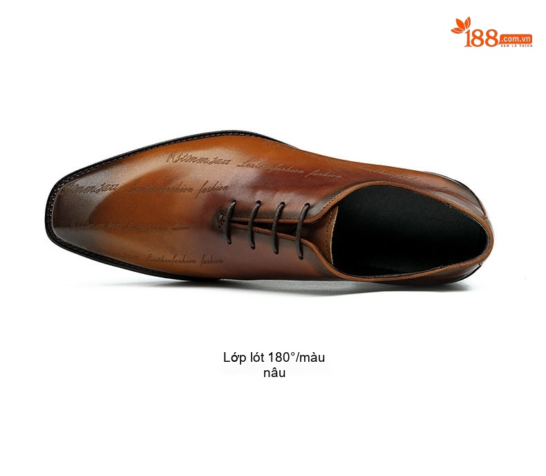 Giày Tây Oxford Nam Da Bò In Chữ Chiều Cao Đế Khoảng 3cm Màu Nâu Đen chi tiết 12
