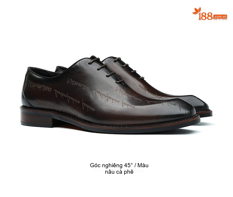 Giày Tây Oxford Nam Da Bò In Chữ Chiều Cao Đế Khoảng 3cm Màu Nâu Đen chi tiết 13