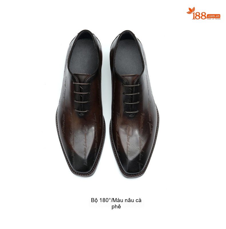 Giày Tây Oxford Nam Da Bò In Chữ Chiều Cao Đế Khoảng 3cm Màu Nâu Đen chi tiết 14