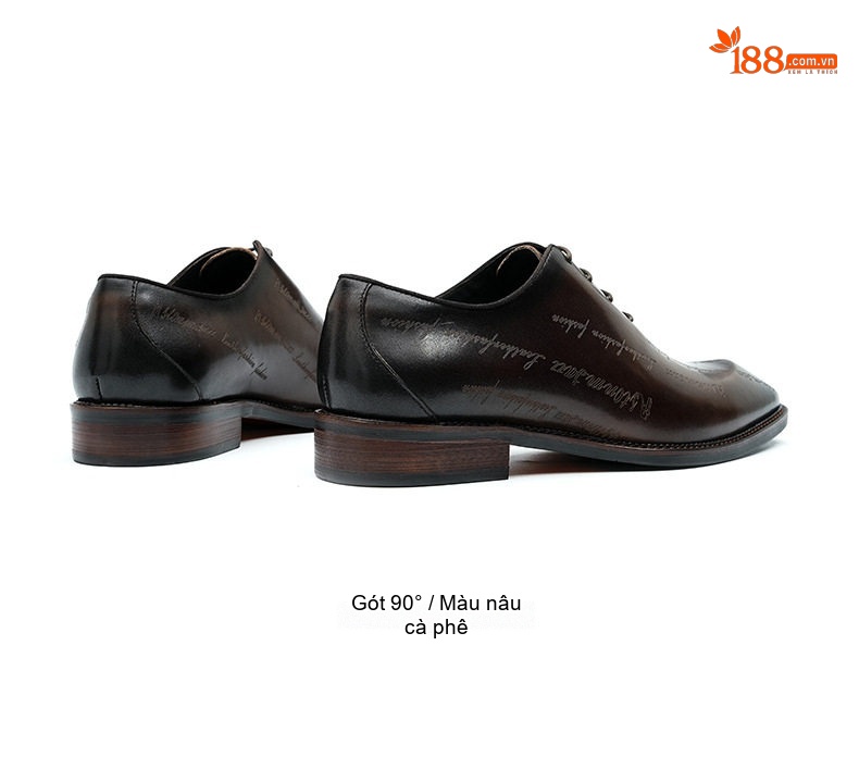 Giày Tây Oxford Nam Da Bò In Chữ Chiều Cao Đế Khoảng 3cm Màu Nâu Đen chi tiết 15