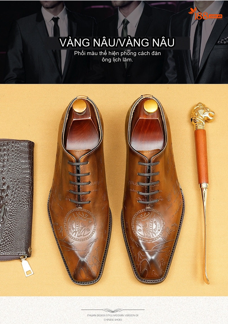 Giày Tây Oxford Nam Da Bò Nguyên Tấm Chiều Cao Đế Khoảng 3cm Màu Đen, Nâu chi tiết 5