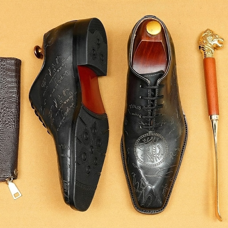 Giày Tây Oxford Nam Da Bò Nguyên Tấm Chiều Cao Đế Khoảng 3cm Màu Đen, Nâu