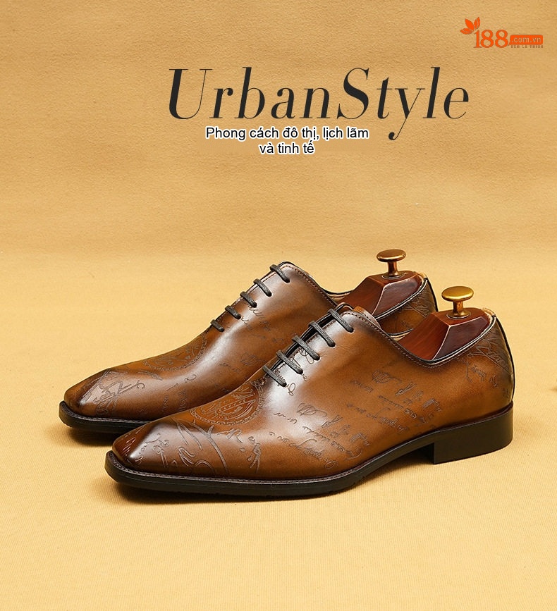 Giày Tây Oxford Nam Da Bò Nguyên Tấm Chiều Cao Đế Khoảng 3cm Màu Đen, Nâu chi tiết 2