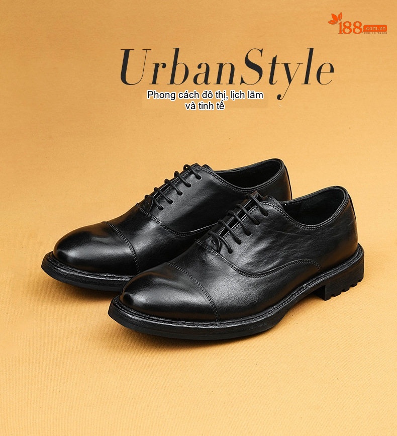 Giày Tây Oxford Nam Da Thật Đáy Da Thủ Công Chiều Cao Đế Khoảng 3cm Màu Nâu, Đen chi tiết 2