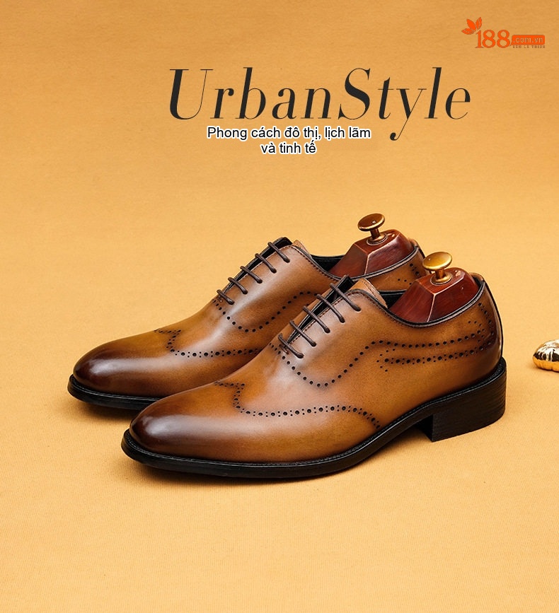 Giày Tây Oxford Nam Da Thật Điêu Khắc Chiều Cao Đế Khoảng 3cm Màu Nâu, Đen chi tiết 1