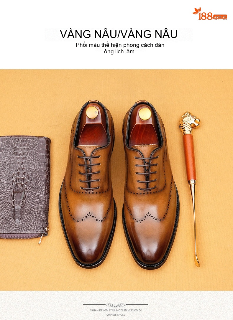 Giày Tây Oxford Nam Da Thật Điêu Khắc Chiều Cao Đế Khoảng 3cm Màu Nâu, Đen chi tiết 11