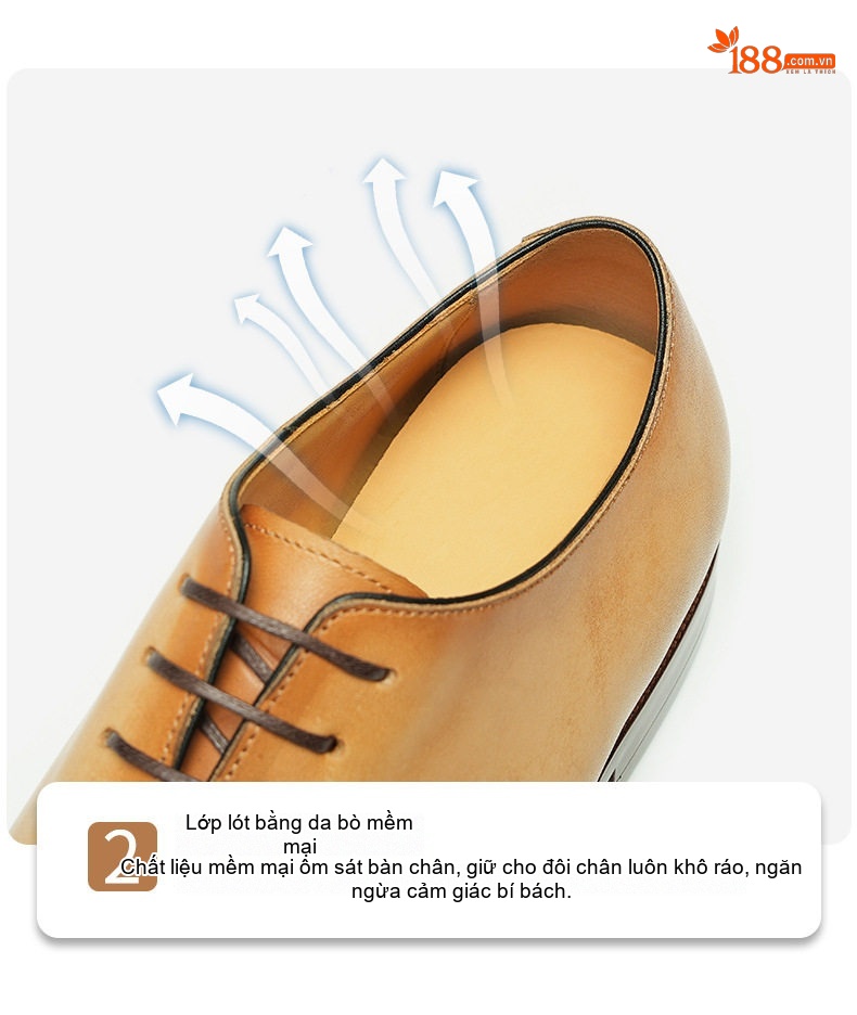 Giày Tây Oxford Nam Da Thật Nguyên Tấm Chiều Cao Đế Khoảng 3cm Màu Nâu, Đen chi tiết 7