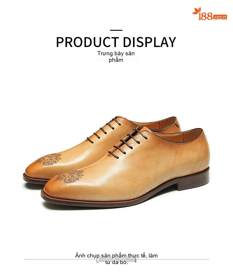 Giày Tây Oxford Nam Da Thật Nguyên Tấm Chiều Cao Đế Khoảng 3cm Màu Nâu, Đen chi tiết 11