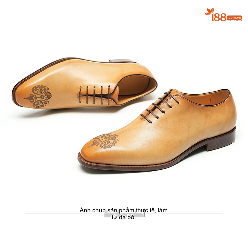 Giày Tây Oxford Nam Da Thật Nguyên Tấm Chiều Cao Đế Khoảng 3cm Màu Nâu, Đen chi tiết 13