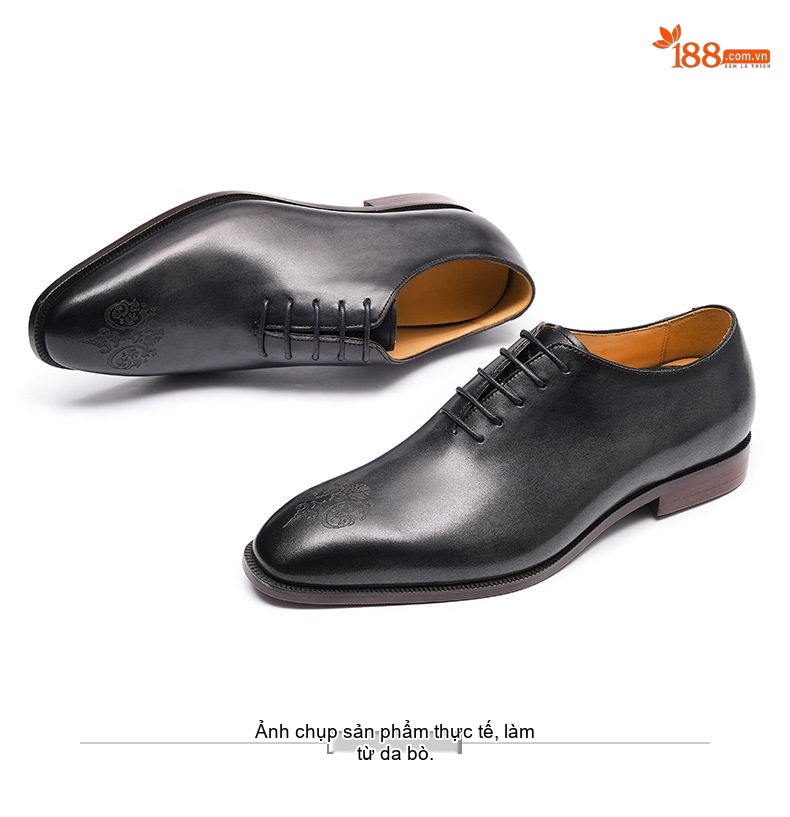 Giày Tây Oxford Nam Da Thật Nguyên Tấm Chiều Cao Đế Khoảng 3cm Màu Nâu, Đen chi tiết 15
