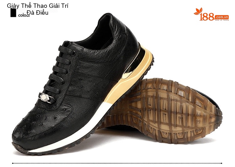 Giày Thể Thao Buộc Dây Nam Da Đà Điểu Mềm Mại Chiều Cao Đế Khoảng 3cm Màu Đen chi tiết 17