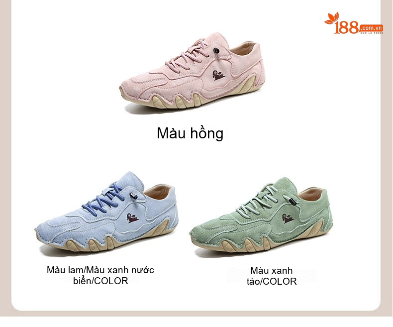 Giày Thể Thao Buộc Dây Nam/Nữ Da Mờ Chiều Cao Đế Khoảng 2cm Màu Xanh Dương, Hồng, Xanh Lá chi tiết 5