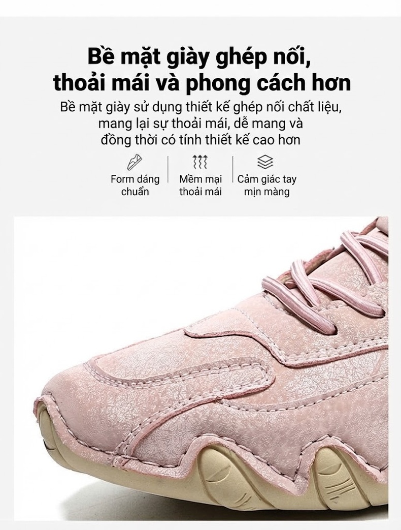 Giày Thể Thao Buộc Dây Nam/Nữ Da Mờ Chiều Cao Đế Khoảng 2cm Màu Xanh Dương, Hồng, Xanh Lá chi tiết 6