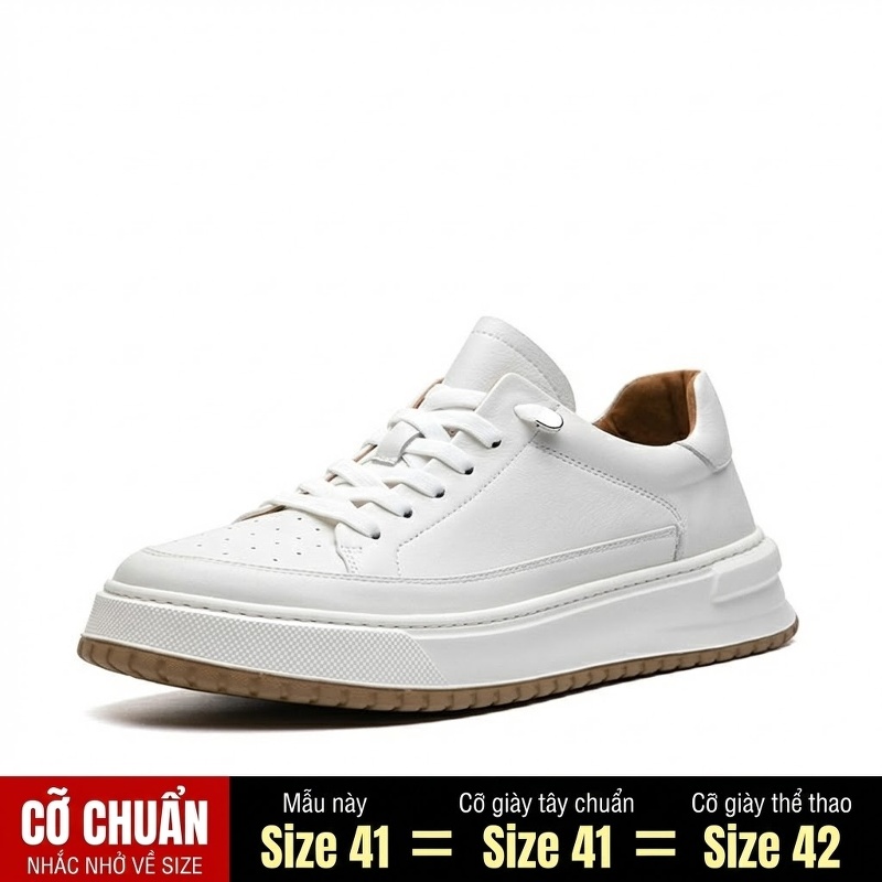 Giày Thể Thao Đế Bằng Nam Da Bóng Chiều Cao Đế Khoảng 4cm Màu Trắng, Đen, Nâu