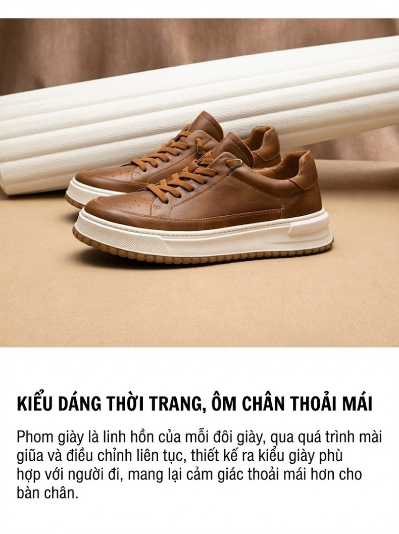 Giày Thể Thao Đế Bằng Nam Da Bóng Chiều Cao Đế Khoảng 4cm Màu Trắng, Đen, Nâu chi tiết 3