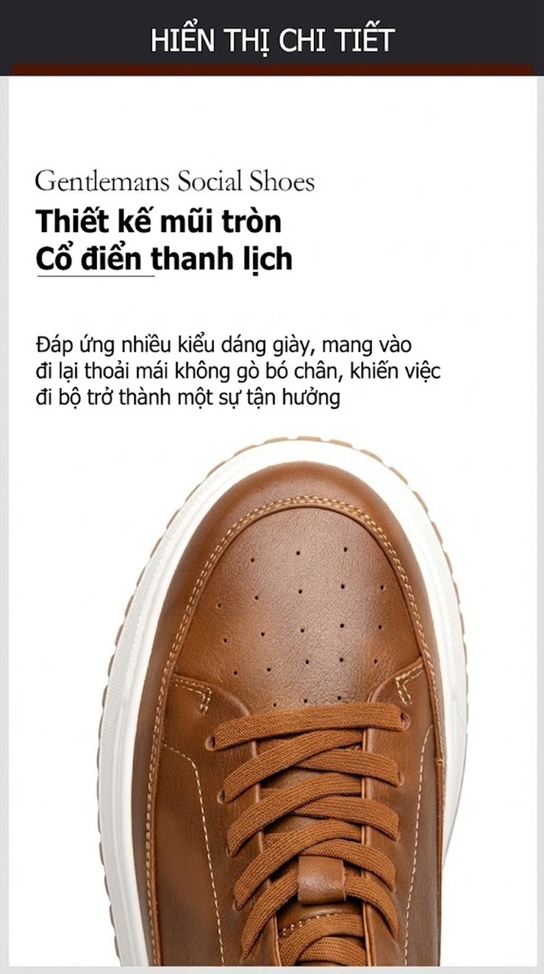 Giày Thể Thao Đế Bằng Nam Da Bóng Chiều Cao Đế Khoảng 4cm Màu Trắng, Đen, Nâu chi tiết 9