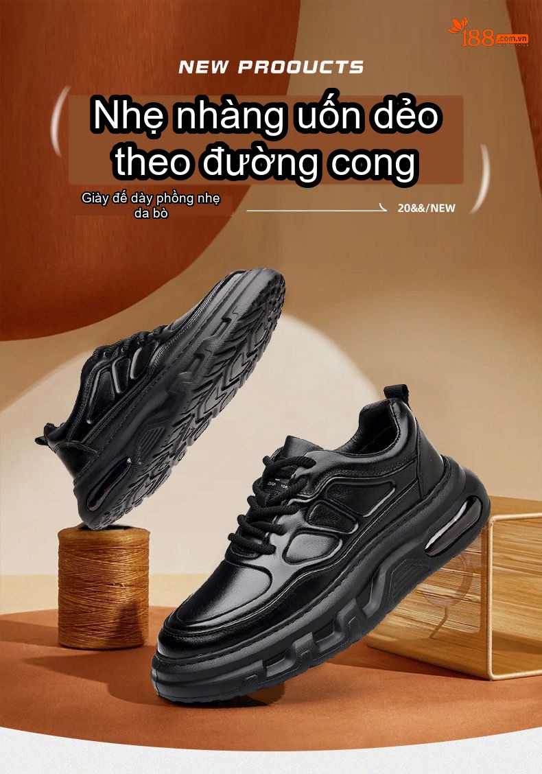 Giày Thể Thao Nam Da Bóng Đế Dày Chiều Cao Đế Khoảng 5cm Màu Đen chi tiết 1