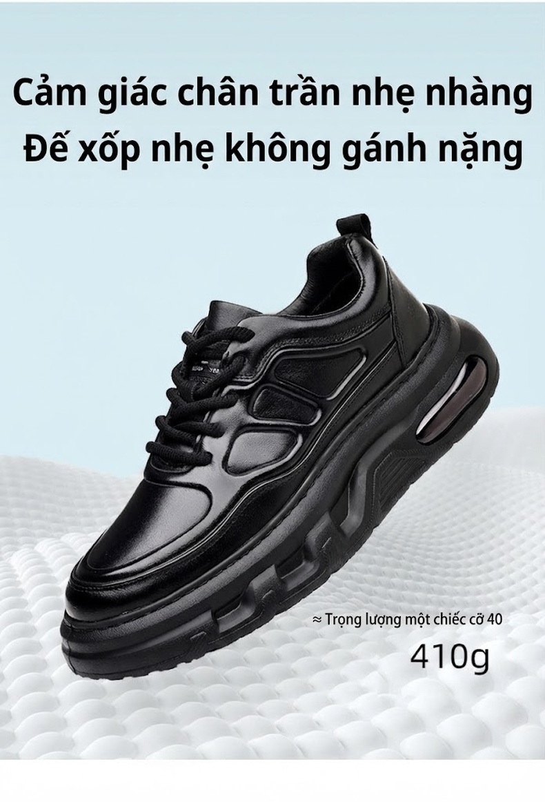 Giày Thể Thao Nam Da Bóng Đế Dày Chiều Cao Đế Khoảng 5cm Màu Đen chi tiết 5