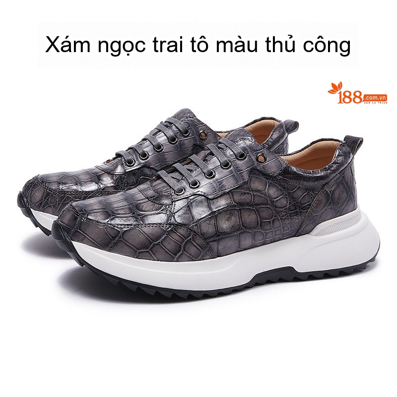 Giày Thể Thao Nam Da Cá Sấu Chiều Cao Đế Khoảng 5cm Màu Nâu Vàng, Đỏ Rượu Vang, Xanh Lam, Xám...