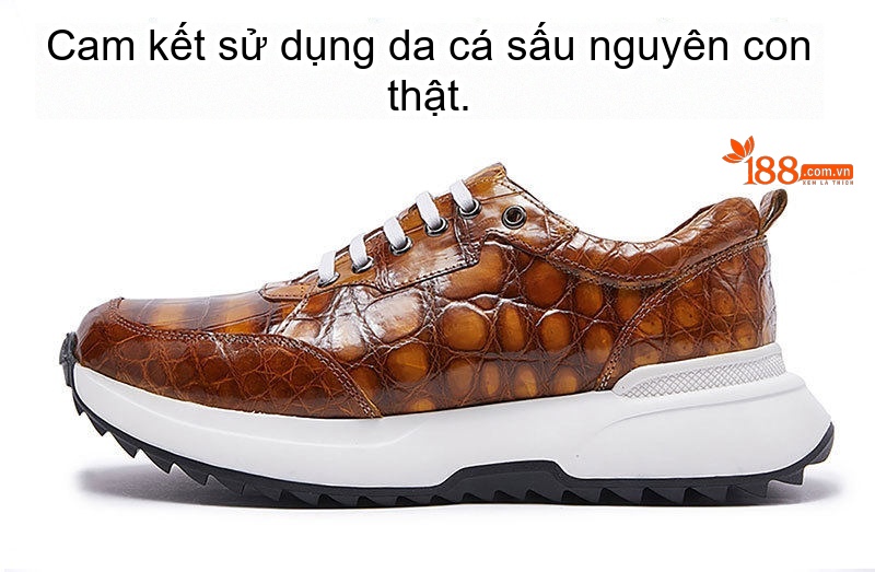 Giày Thể Thao Nam Da Cá Sấu Chiều Cao Đế Khoảng 5cm Màu Nâu Vàng, Đỏ Rượu Vang, Xanh Lam, Xám... chi tiết 3