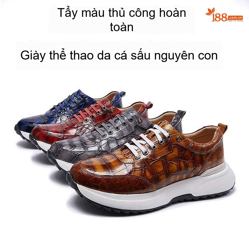 Giày Thể Thao Nam Da Cá Sấu Chiều Cao Đế Khoảng 5cm Màu Nâu Vàng, Đỏ Rượu Vang, Xanh Lam, Xám... chi tiết 4