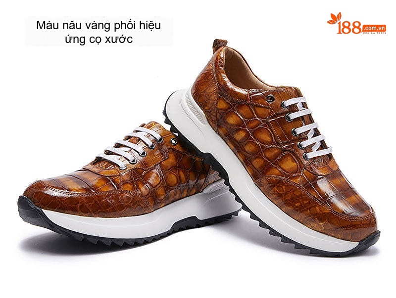 Giày Thể Thao Nam Da Cá Sấu Chiều Cao Đế Khoảng 5cm Màu Nâu Vàng, Đỏ Rượu Vang, Xanh Lam, Xám... chi tiết 6