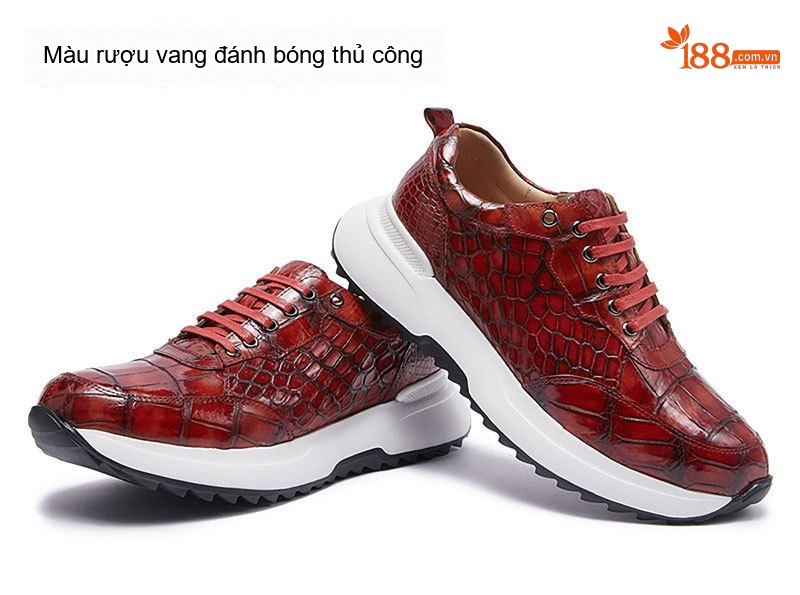Giày Thể Thao Nam Da Cá Sấu Chiều Cao Đế Khoảng 5cm Màu Nâu Vàng, Đỏ Rượu Vang, Xanh Lam, Xám... chi tiết 9