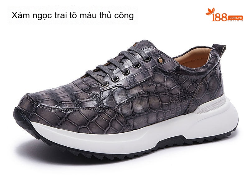 Giày Thể Thao Nam Da Cá Sấu Chiều Cao Đế Khoảng 5cm Màu Nâu Vàng, Đỏ Rượu Vang, Xanh Lam, Xám... chi tiết 15