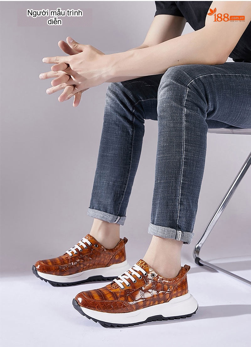 Giày Thể Thao Nam Da Cá Sấu Chiều Cao Đế Khoảng 5cm Màu Nâu Vàng, Đỏ Rượu Vang, Xanh Lam, Xám... chi tiết 19
