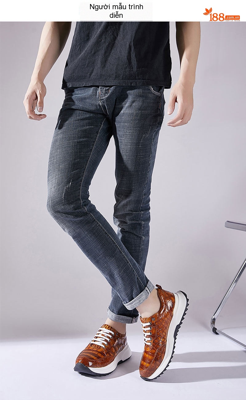 Giày Thể Thao Nam Da Cá Sấu Chiều Cao Đế Khoảng 5cm Màu Nâu Vàng, Đỏ Rượu Vang, Xanh Lam, Xám... chi tiết 21