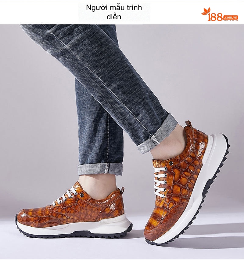 Giày Thể Thao Nam Da Cá Sấu Chiều Cao Đế Khoảng 5cm Màu Nâu Vàng, Đỏ Rượu Vang, Xanh Lam, Xám... chi tiết 22