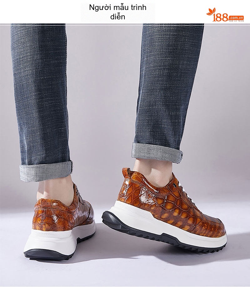 Giày Thể Thao Nam Da Cá Sấu Chiều Cao Đế Khoảng 5cm Màu Nâu Vàng, Đỏ Rượu Vang, Xanh Lam, Xám... chi tiết 23