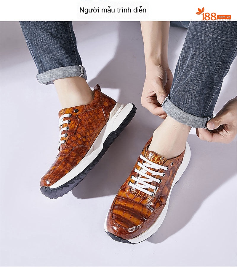 Giày Thể Thao Nam Da Cá Sấu Chiều Cao Đế Khoảng 5cm Màu Nâu Vàng, Đỏ Rượu Vang, Xanh Lam, Xám... chi tiết 24