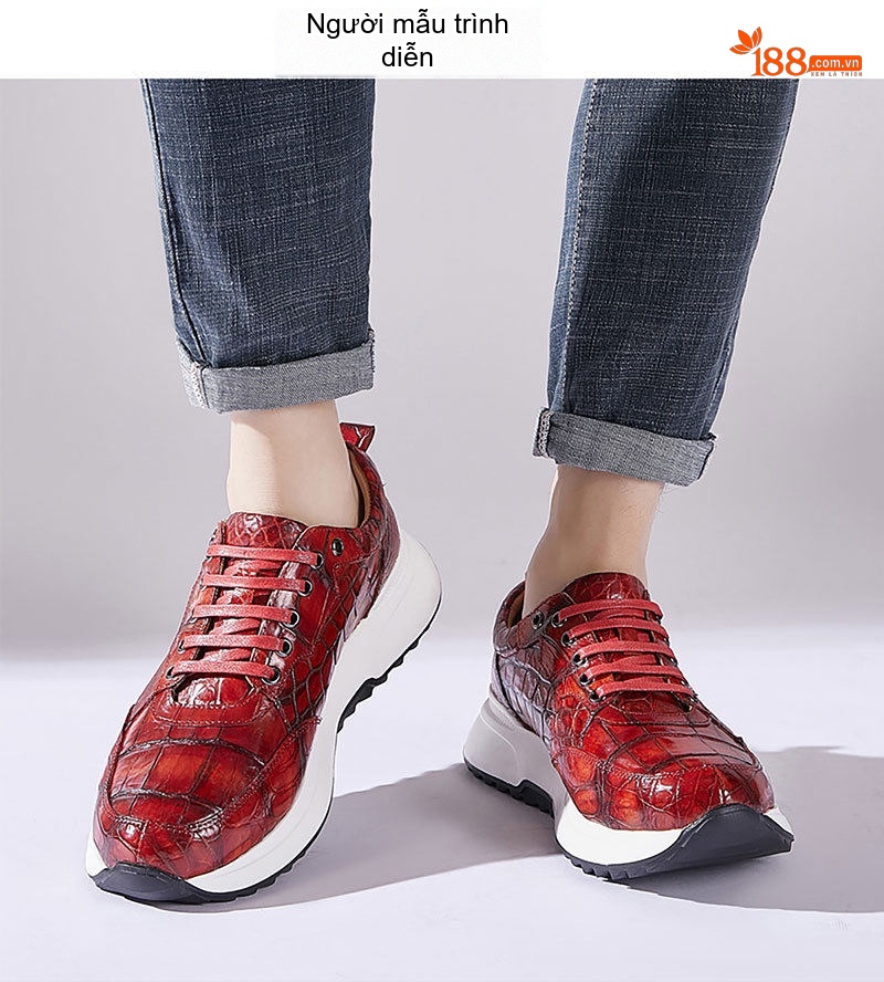 Giày Thể Thao Nam Da Cá Sấu Chiều Cao Đế Khoảng 5cm Màu Nâu Vàng, Đỏ Rượu Vang, Xanh Lam, Xám... chi tiết 26