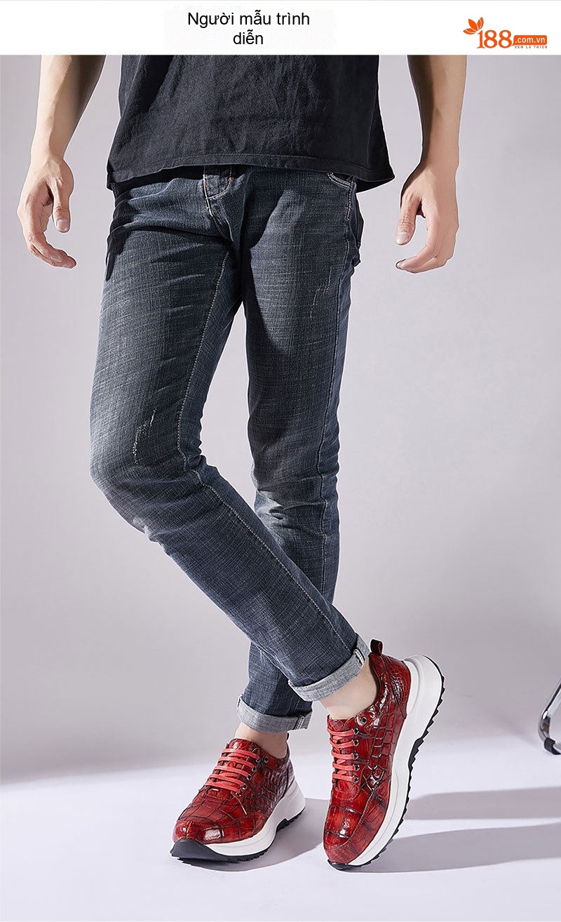Giày Thể Thao Nam Da Cá Sấu Chiều Cao Đế Khoảng 5cm Màu Nâu Vàng, Đỏ Rượu Vang, Xanh Lam, Xám... chi tiết 27