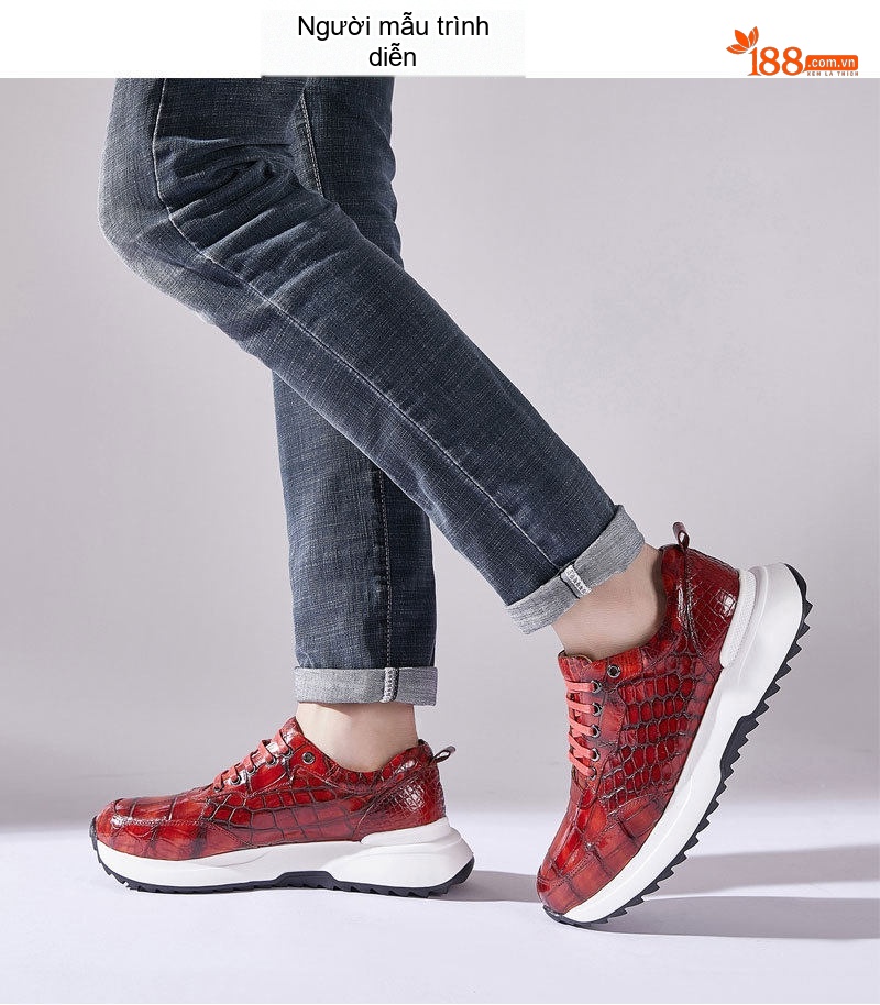 Giày Thể Thao Nam Da Cá Sấu Chiều Cao Đế Khoảng 5cm Màu Nâu Vàng, Đỏ Rượu Vang, Xanh Lam, Xám... chi tiết 28