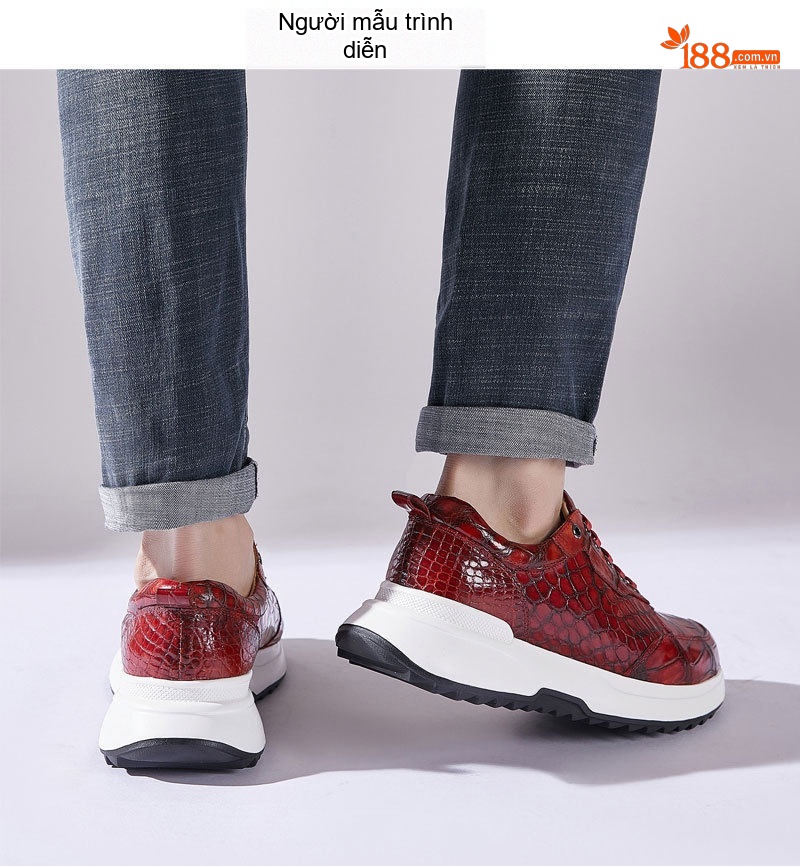 Giày Thể Thao Nam Da Cá Sấu Chiều Cao Đế Khoảng 5cm Màu Nâu Vàng, Đỏ Rượu Vang, Xanh Lam, Xám... chi tiết 29