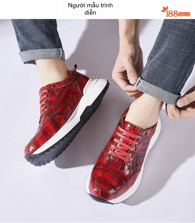 Giày Thể Thao Nam Da Cá Sấu Chiều Cao Đế Khoảng 5cm Màu Nâu Vàng, Đỏ Rượu Vang, Xanh Lam, Xám... chi tiết 30