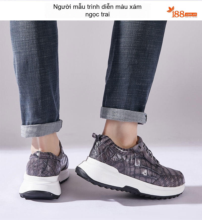 Giày Thể Thao Nam Da Cá Sấu Chiều Cao Đế Khoảng 5cm Màu Nâu Vàng, Đỏ Rượu Vang, Xanh Lam, Xám... chi tiết 34