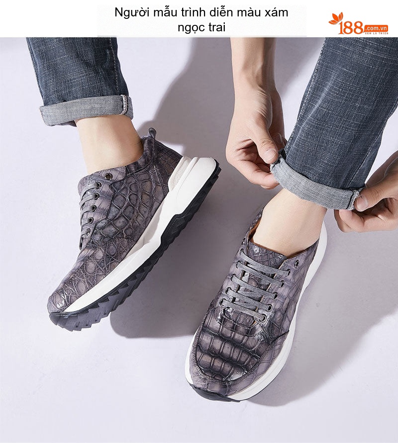 Giày Thể Thao Nam Da Cá Sấu Chiều Cao Đế Khoảng 5cm Màu Nâu Vàng, Đỏ Rượu Vang, Xanh Lam, Xám... chi tiết 35