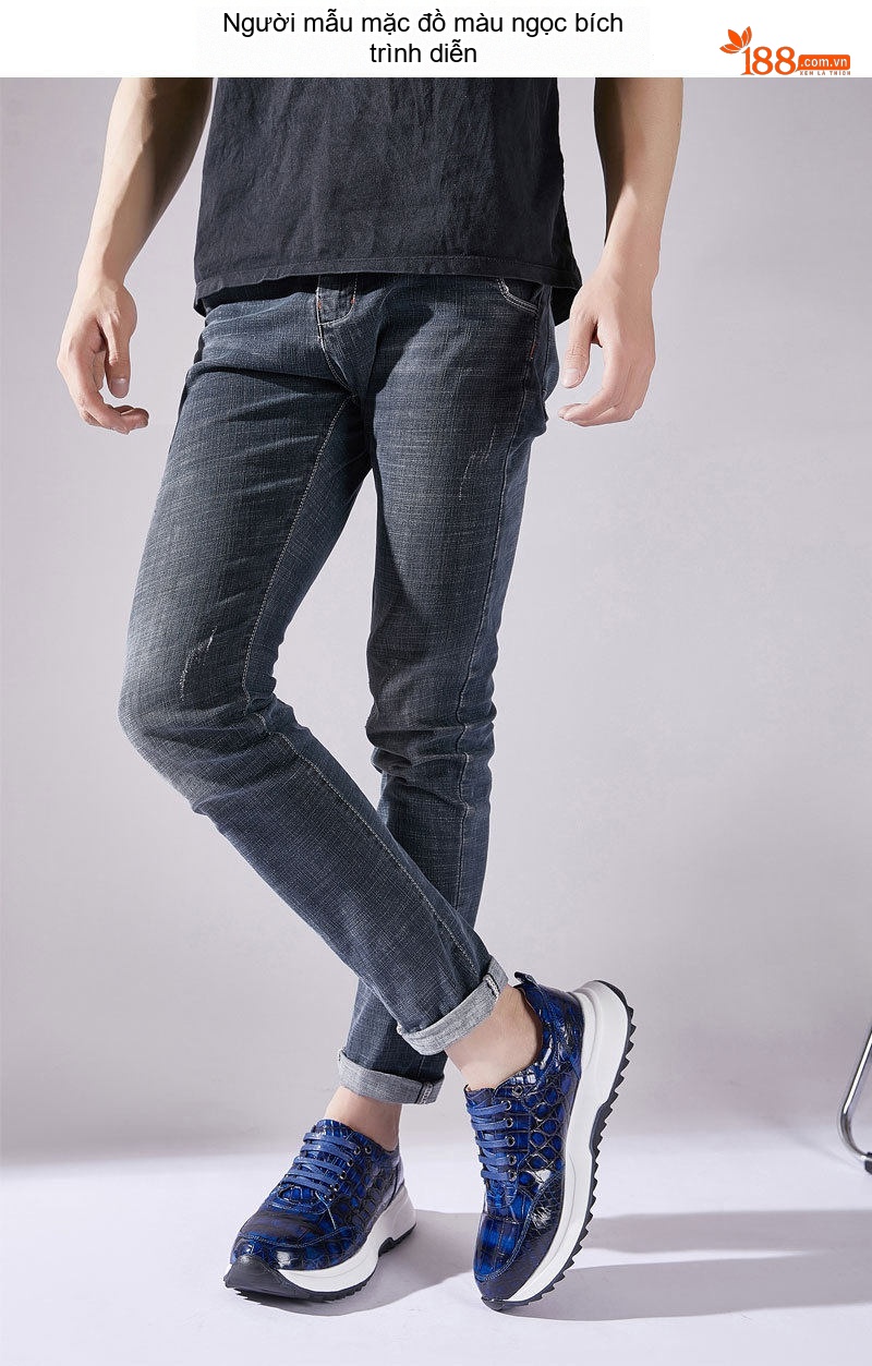 Giày Thể Thao Nam Da Cá Sấu Chiều Cao Đế Khoảng 5cm Màu Nâu Vàng, Đỏ Rượu Vang, Xanh Lam, Xám... chi tiết 38
