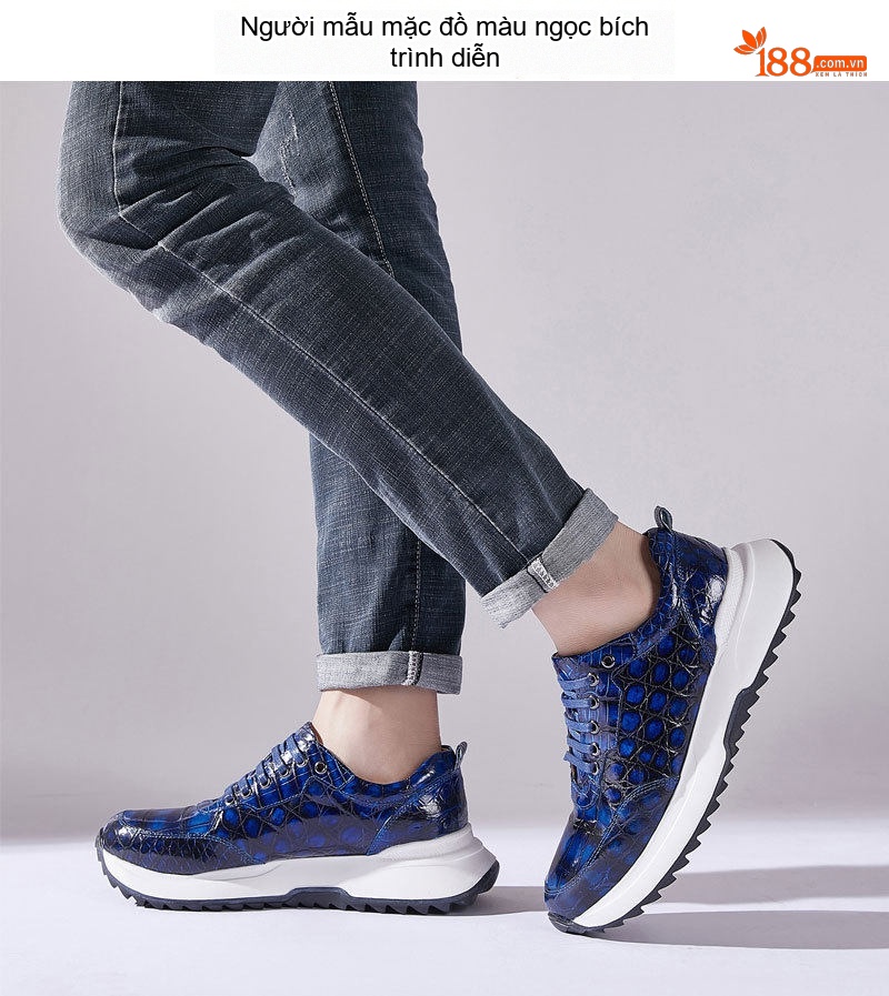 Giày Thể Thao Nam Da Cá Sấu Chiều Cao Đế Khoảng 5cm Màu Nâu Vàng, Đỏ Rượu Vang, Xanh Lam, Xám... chi tiết 39