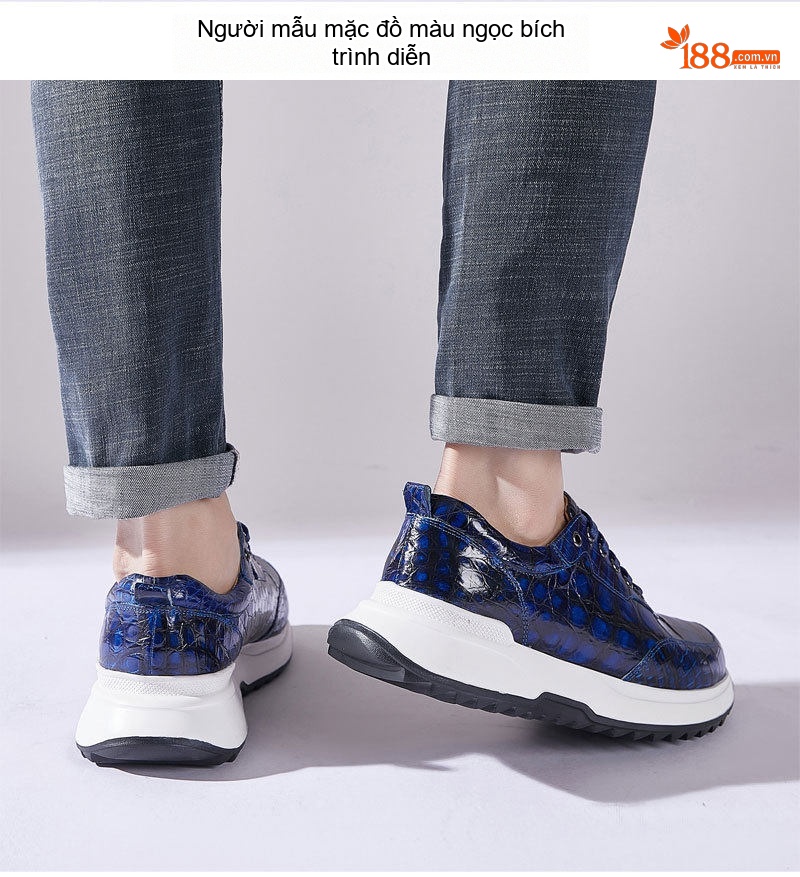 Giày Thể Thao Nam Da Cá Sấu Chiều Cao Đế Khoảng 5cm Màu Nâu Vàng, Đỏ Rượu Vang, Xanh Lam, Xám... chi tiết 40