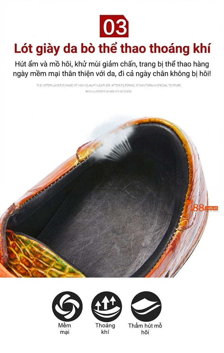 Giày Thể Thao Nam Da Cá Sấu Nước Nile Thủ Công Chiều Cao Đế Khoảng 3cm Màu Nâu, Xanh chi tiết 8