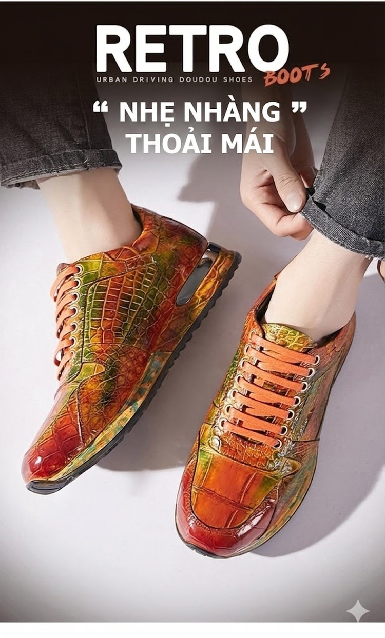 Giày Thể Thao Nam Da Cá Sấu Nước Nile Thủ Công Chiều Cao Đế Khoảng 3cm Màu Nâu, Xanh chi tiết 3